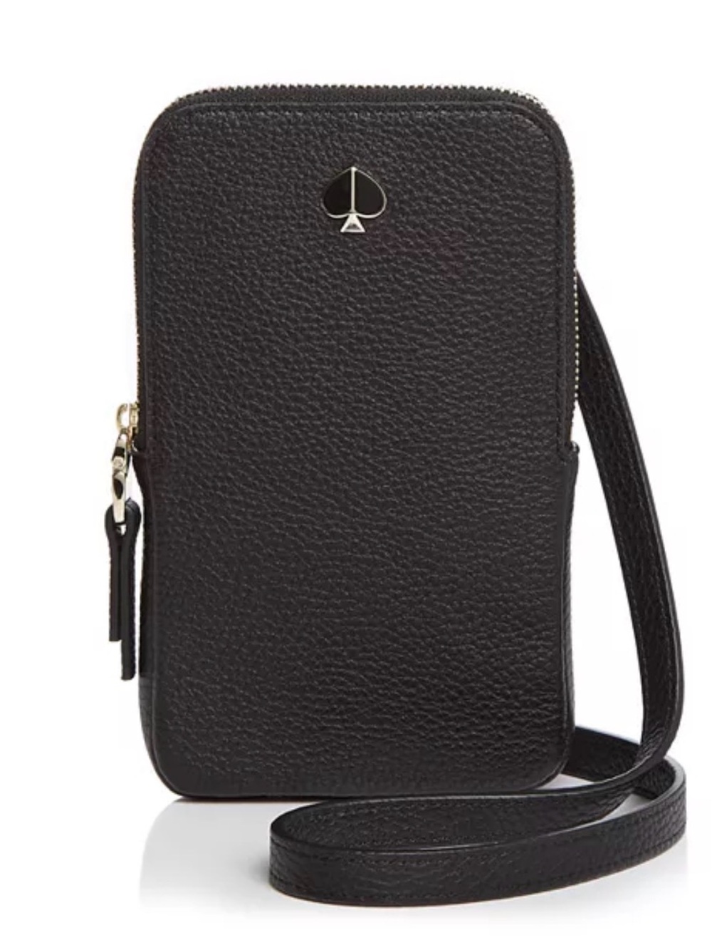 Kate Spade Black Pebbled Leather Phone Pouch Wallet/ Crossbody w/gold accents - Picture 9 of 10